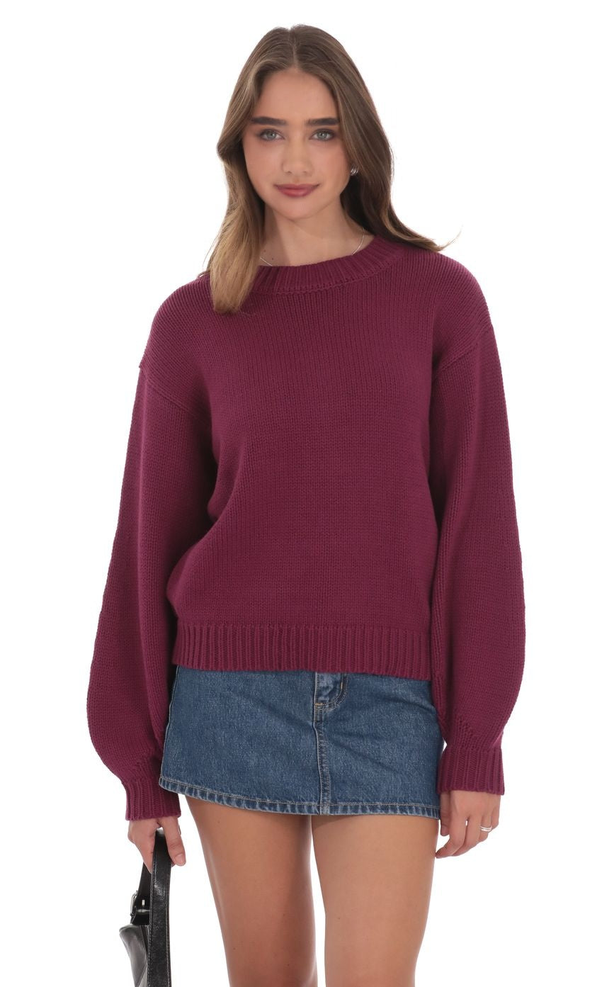 Knit Balloon Sleeve Jumper Plum