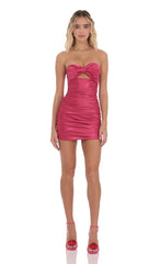 Satin Bow Cutout Dress in Pink