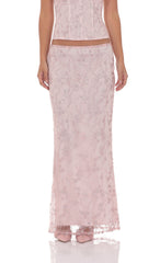 Glitter Floral Maxi Skirt in Pink