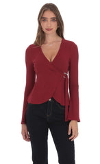 Embellished Wrap Top in Maroon