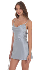 Rhinestone Strap Satin Dress in Powder Blue
