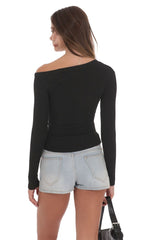 Ribbed Off Shoulder Top in Black
