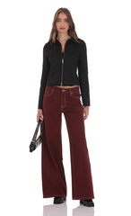 Suede Zip-Up Jacket in Black