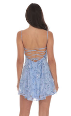 Light Blue Floral Sequin Fit-and-Flare Dress