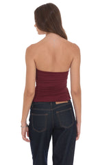 V-Strapless Ruched Top in Maroon