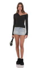 Ribbed Off Shoulder Top in Black