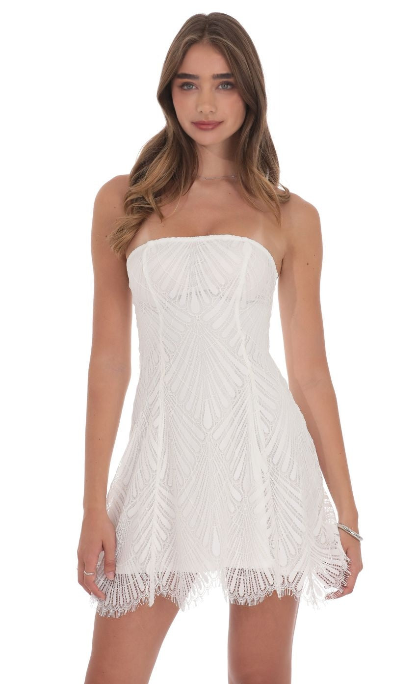 Strapless Lace Hem Dress in White