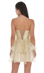 Petal Ruffle Strapless Dress in Gold