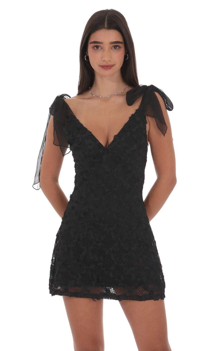 Textured Floral V-Neck Dress in Black