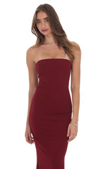 Back Bow Strapless Maxi Dress in Burgundy