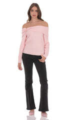 Rosette Off Shoulder Jumper in Pink