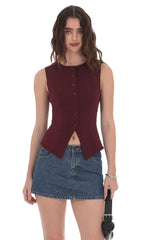 High Neck Vest in Burgundy