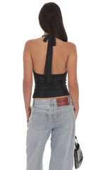 Metallic Plunge Neck Top in Black