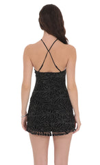 Glitter Mesh Halter Dress in Black