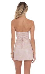 Gold Shimmer Strapless Dress in Dusty Pink