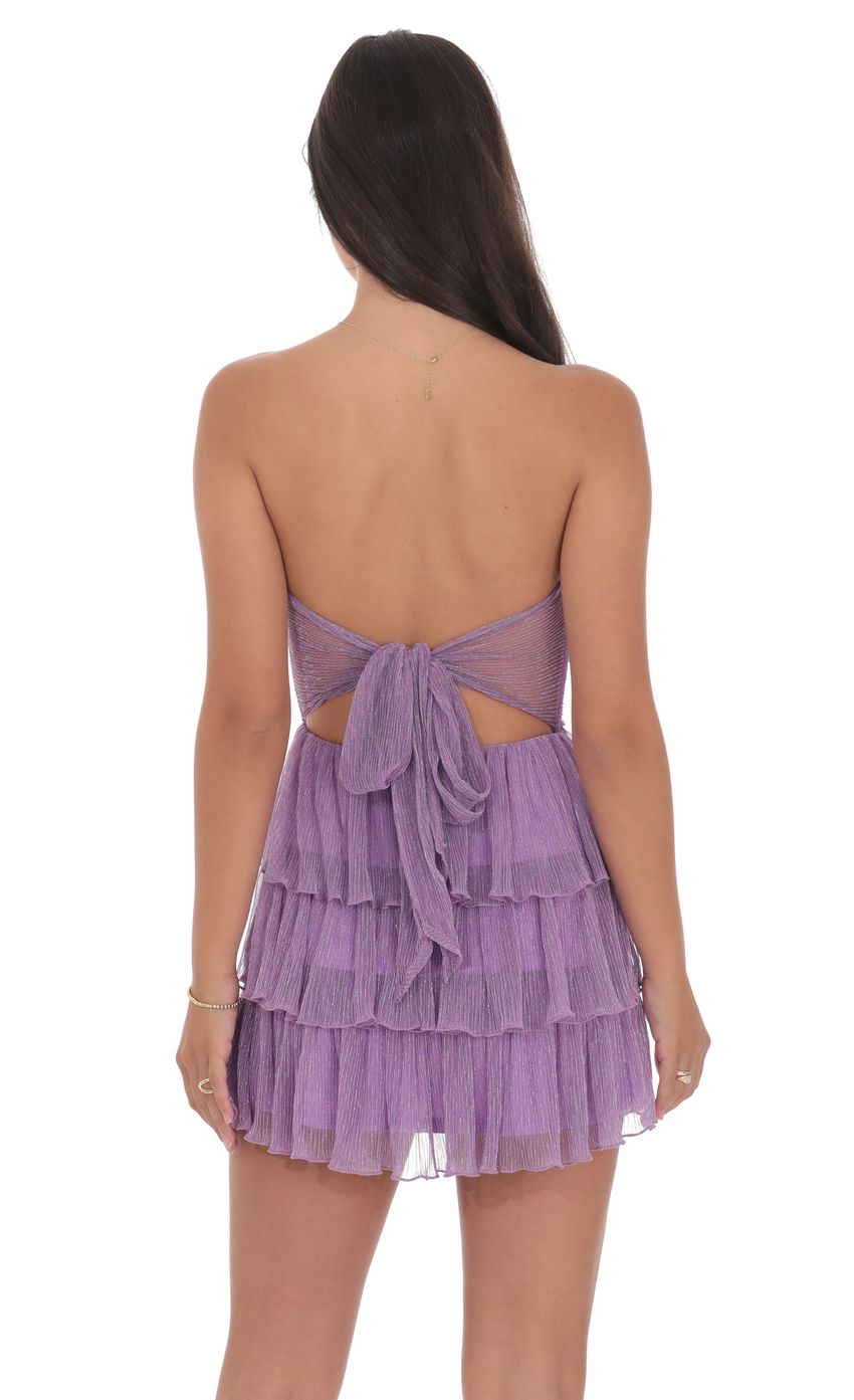 Purple Shimmer Pleated Ruffle Dress