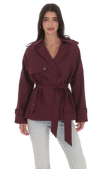 Double Breasted Trench Coat in Burgundy