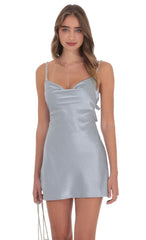 Rhinestone Strap Satin Dress in Powder Blue