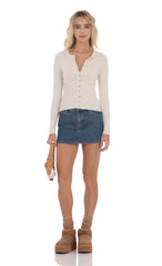 Heathered Cream Cinched Knit Cardigan