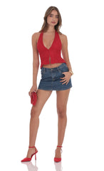 Lace V-Neck Halter Top in Red