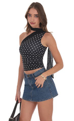 Mesh Scarf Polka Dot Halter Top in Black