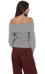 Rosette Off Shoulder Jumper in Grey