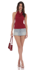 Mock Neck Halter Top in Red