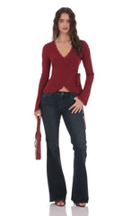 LaceTrim Wrap Top in Burgundy