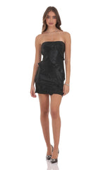 Black Metallic Ruffled Bodycon Dress