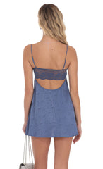 Jacquard Floral Back Lace Dress in Denim Blue