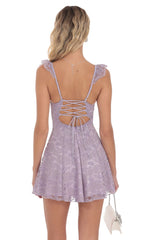 Lilac Lace Mini Sequin Fit-and-Flare Dress
