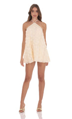 Ivory Floral Halter Dress with Satin Trim
