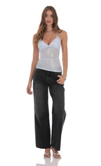 Foil Mesh Halter Top in Light Blue