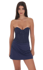 Navy Draped Waist Lace Corset Dress