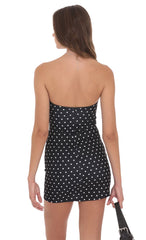 Polka Dot Belted Bodycon Dress in Black